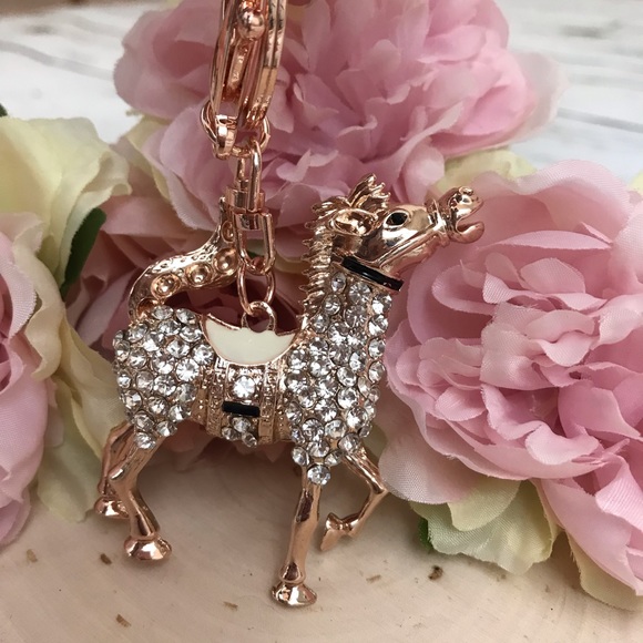 Crystal Filly Horse with Saddle on a Gold Keychain - Picture 6 of 8